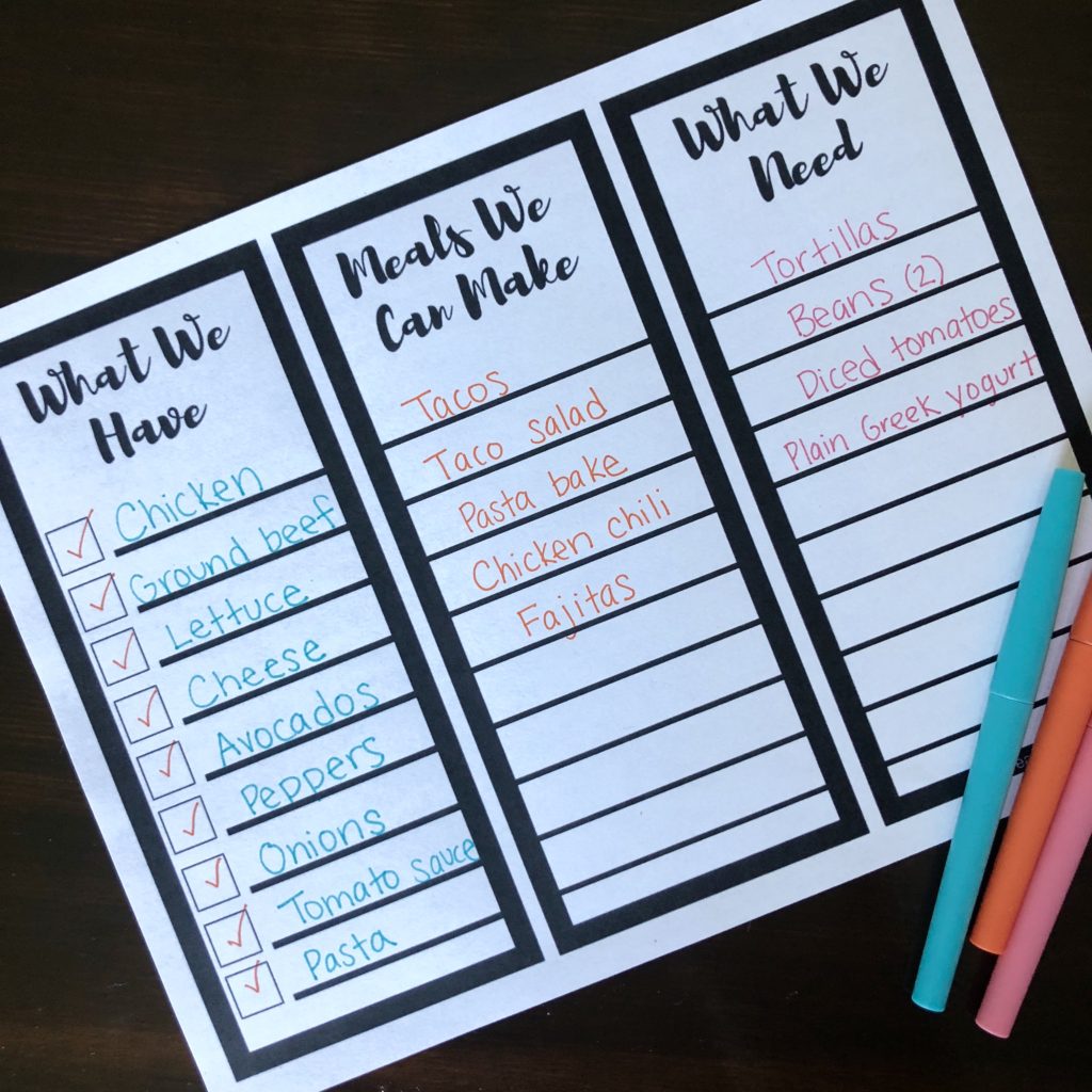 Free printable for meal planning on a budget