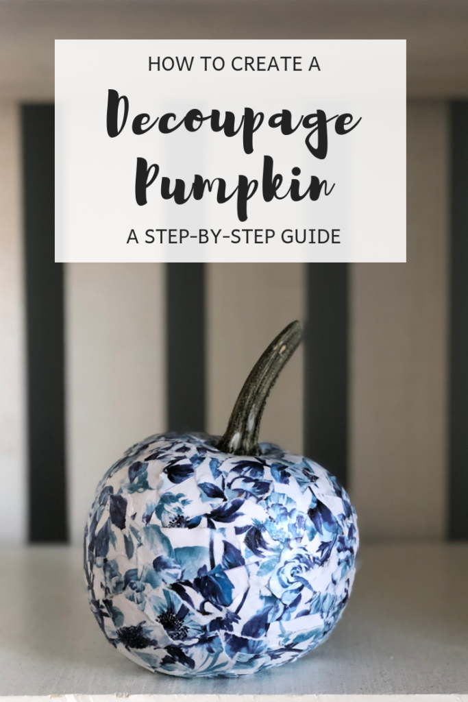 Learn how to make a DIY decoupage blue and white floral pumpkin with Modge Podge and scrapbook paper.