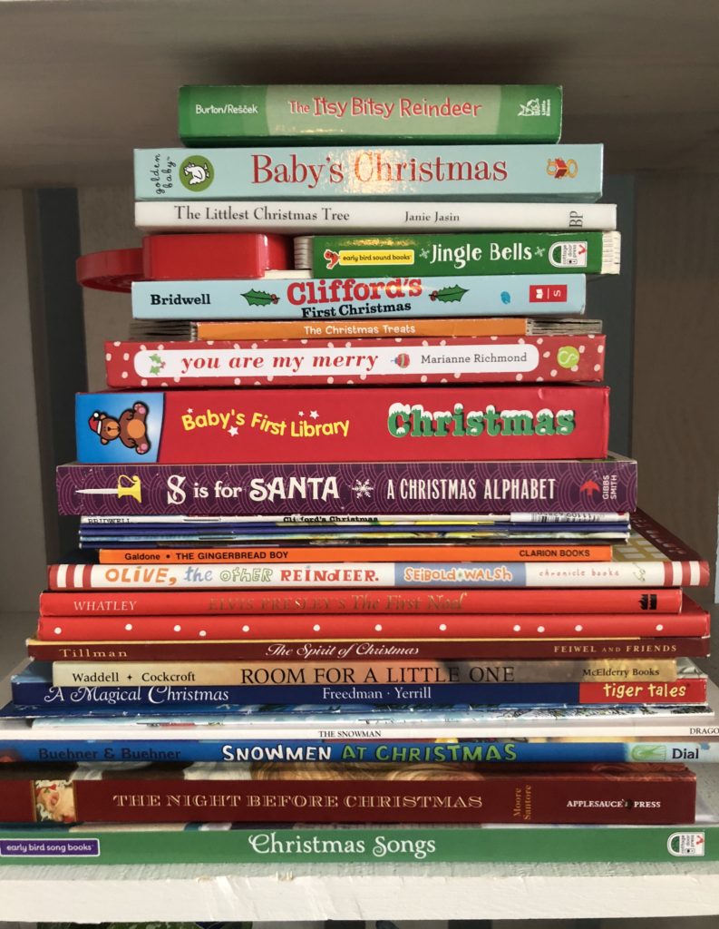 Christmas book advent calendar for babies with free buffalo check labels.