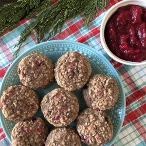 These healthy cranberry sauce oat muffins are a great way to turn leftover cranberry sauce into a nutritious breakfast or snack!