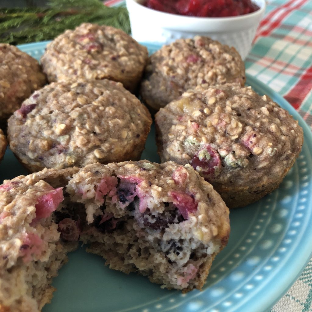 These healthy cranberry sauce oat muffins are a great way to turn leftover cranberry sauce into a nutritious breakfast or snack!