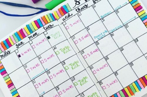 Monthly workout schedule in my bullet journal. I share over ten different ways that you can use a bullet journal to track health and fitness in this post! #bujo #bulletjournal