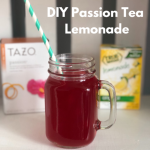 DIY healthy passion tea lemonade is an easy copycat Starbucks recipe that you can make at home with two ingredients! A light and refreshing summer drink that well also help you drink your water! #starbuckscopcat #starbucks #passiontealemonade