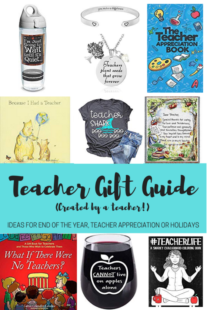 Gift ideas for teachers- perfect for end of the year teacher gifts, teacher appreciation gifts or holidays! Most are available on Amazon for those last minute end of the year teacher gifts! #teachergifts #endofyeargifts #teachergiftguide #teachergiftideas