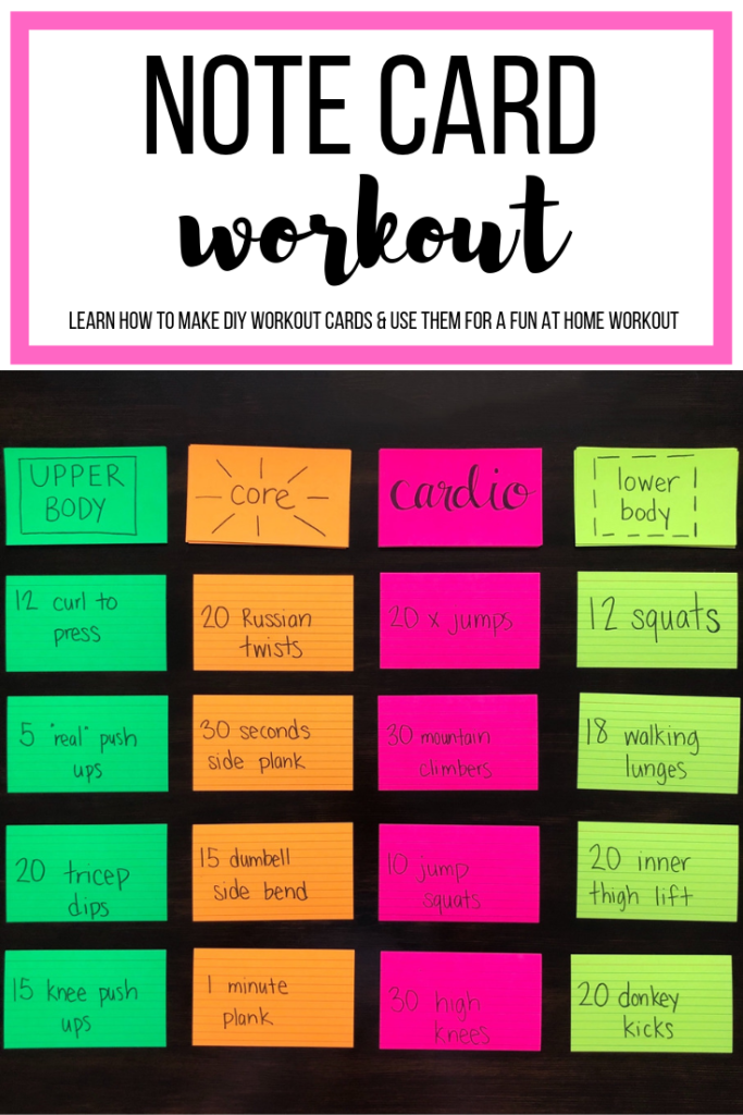 Note card workout: Lear to make DIY workout cards and how to use them for a fun at home workout. #athomeworkout #fullbodyworkout #funworkout #uniqueworkout