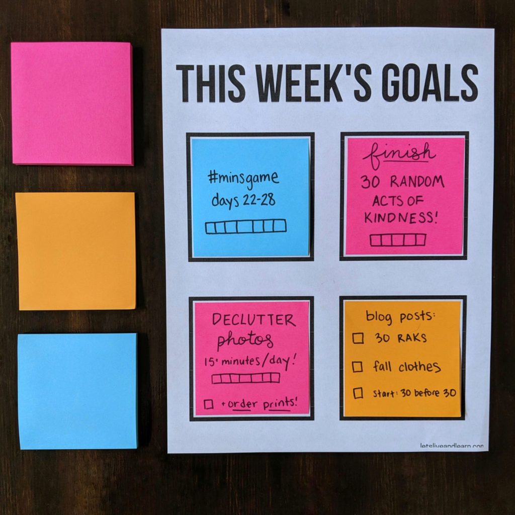 Post It Note Goal Setting Printable Template Let's Live and Learn