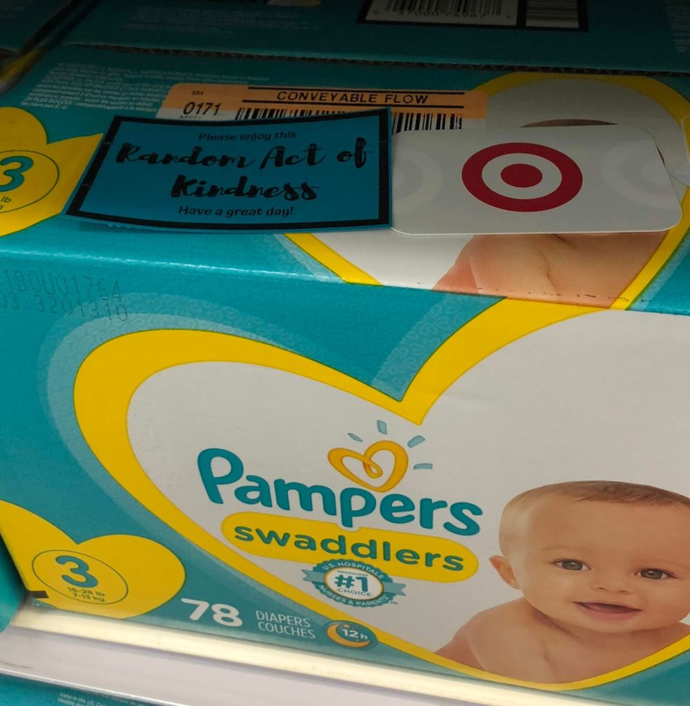 30 Random Acts of Kindness before my 30th birthday: Hiding a gift card in the diaper section #30before30 #printable #randomactsofkindnessprintable