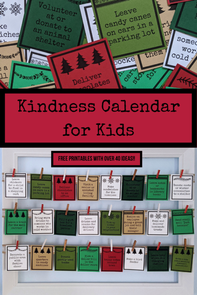 Kindness calendar for kids- help encourage your children to be kind this holiday season with this customizable printable calendar filled with ideas for Random Acts of Kindness! #raks #randomactsofkindness #kindnesscalendar #kindnessforkids #freeprintable #holiday #christmas #advent