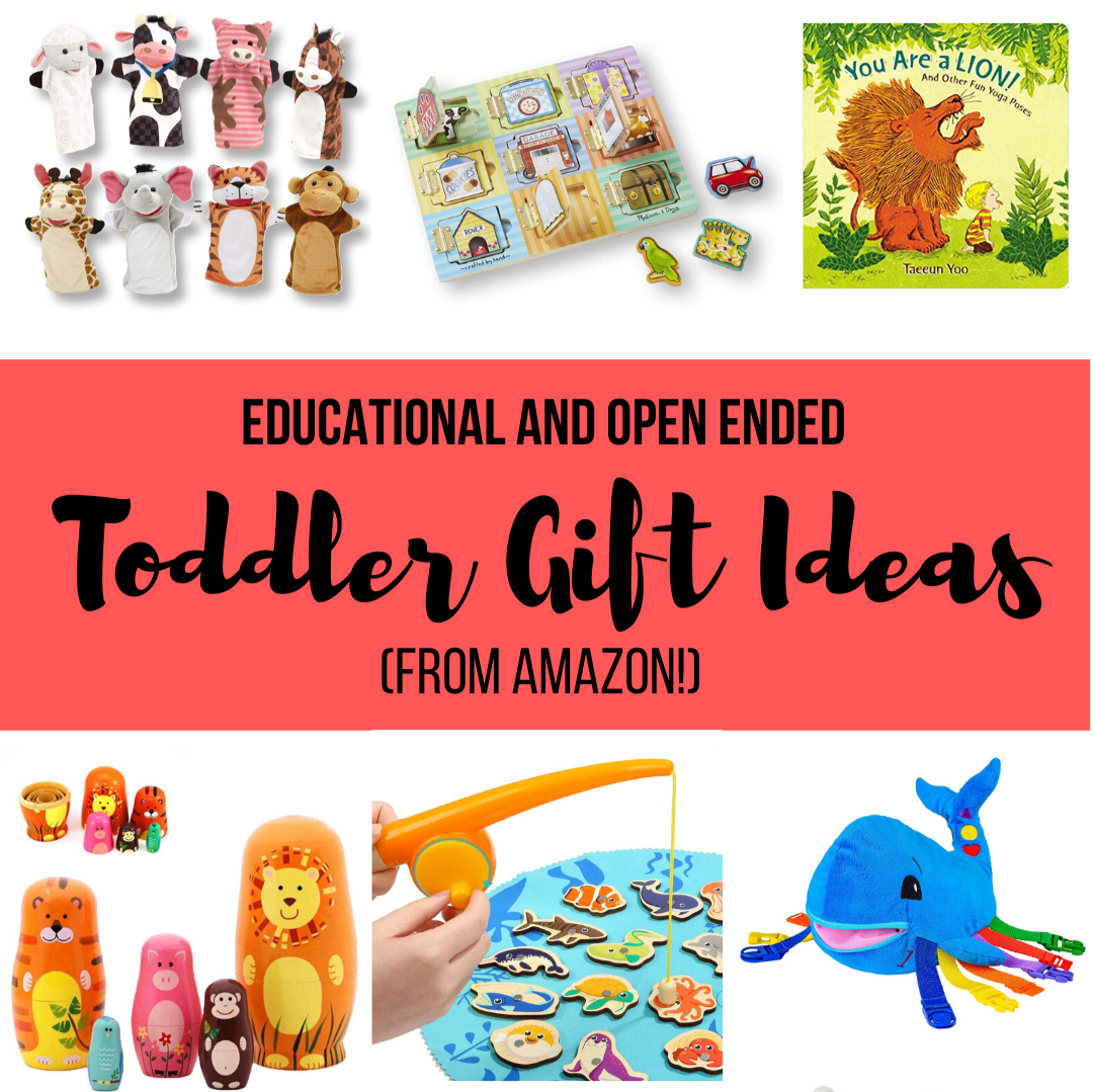 Over 50 educational and open ended gift ideas for toddlers. These toys make great Christmas or birthday gifts and are toys that will grow with your child for years to come! #educationaltoys #openendedtoys #educationalgifts #affordablegifts #amazon #montessori