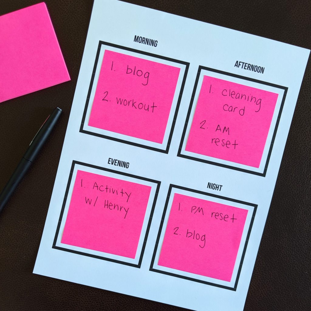 Free time blocking printable template. Reuse multiple times with sticky notes! #timeblocking #productivity #stickynotes