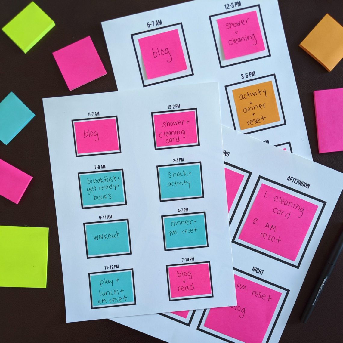 Free time blocking printable template. Reuse multiple times with sticky notes! #timeblocking #productivity #stickynotes