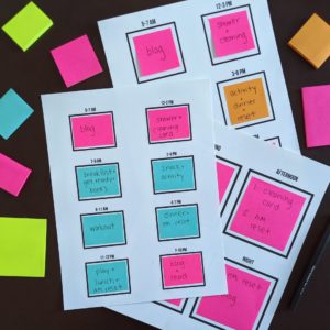 Free time blocking printable template. Reuse multiple times with sticky notes! #timeblocking #productivity #stickynotes