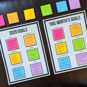 New Years 2020 goal planning free printable download. Use this free template to help you plan out your new year's resolutions and goals. The perfect size for small sticky notes-in case you change your mind! #newyearsgoals #newyearsresolutions #freeprintable #2020