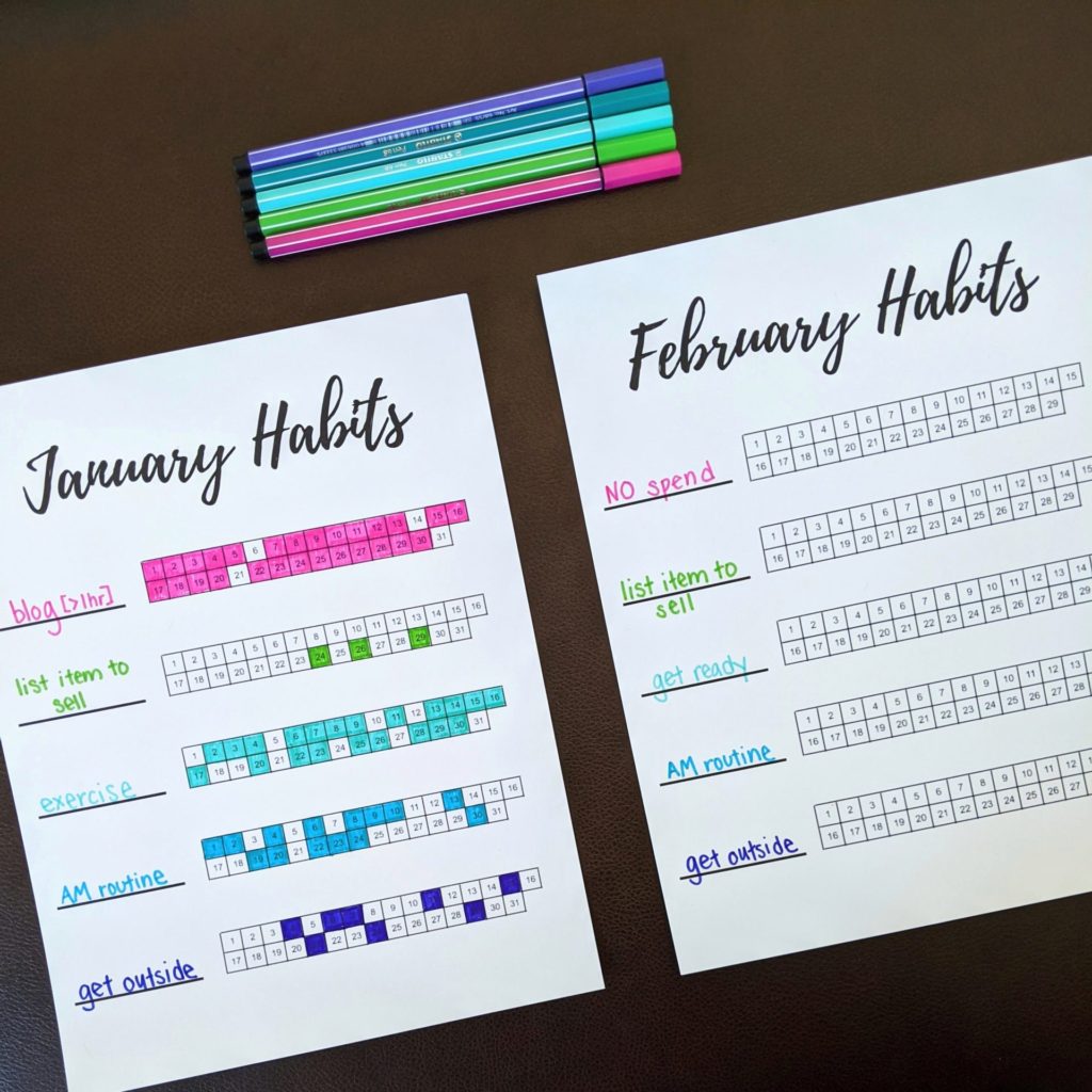 Monthly habit tracker printables. Use these free downloads to track your habits and reach your monthly goals! #freeprintable #habittracker #monthlygoals
