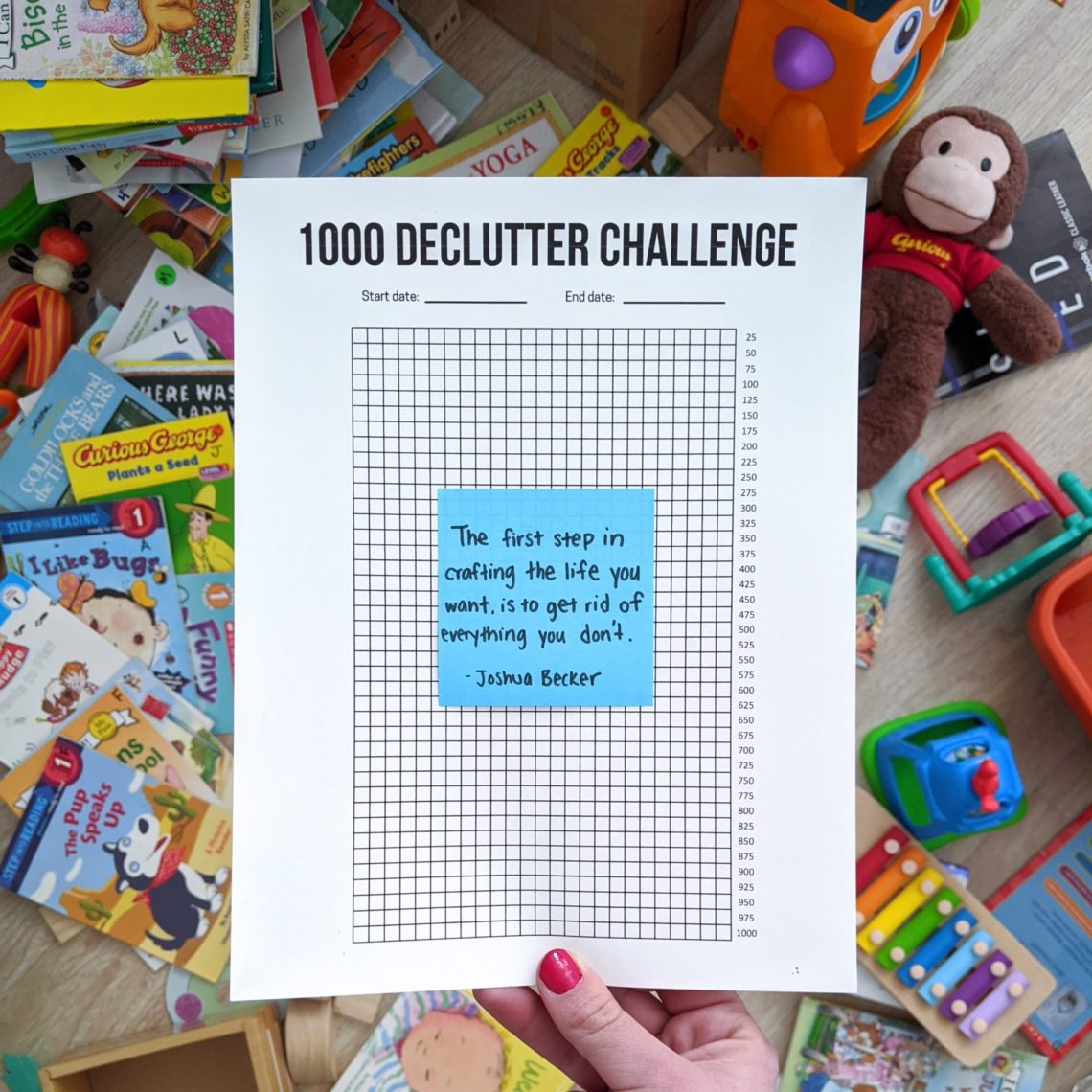 1000 declutter challenge- like an extreme version of the #minsgame, but with less rules! Declutter your home once and for all with this minimalism challenge! #minimalismgame #decluttering #mariekondo #sparkjoy