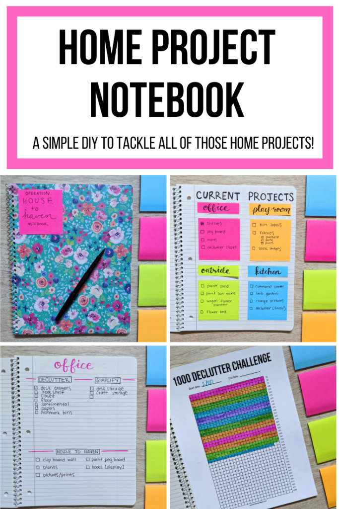 Home project notebook tutorial. Learn how to make a simple DIY home project notebook to tackle all of those home projects once and for all! #housetohome #housetohaven #operationhousetohaven #homeprojects #notebook #bulletjournal