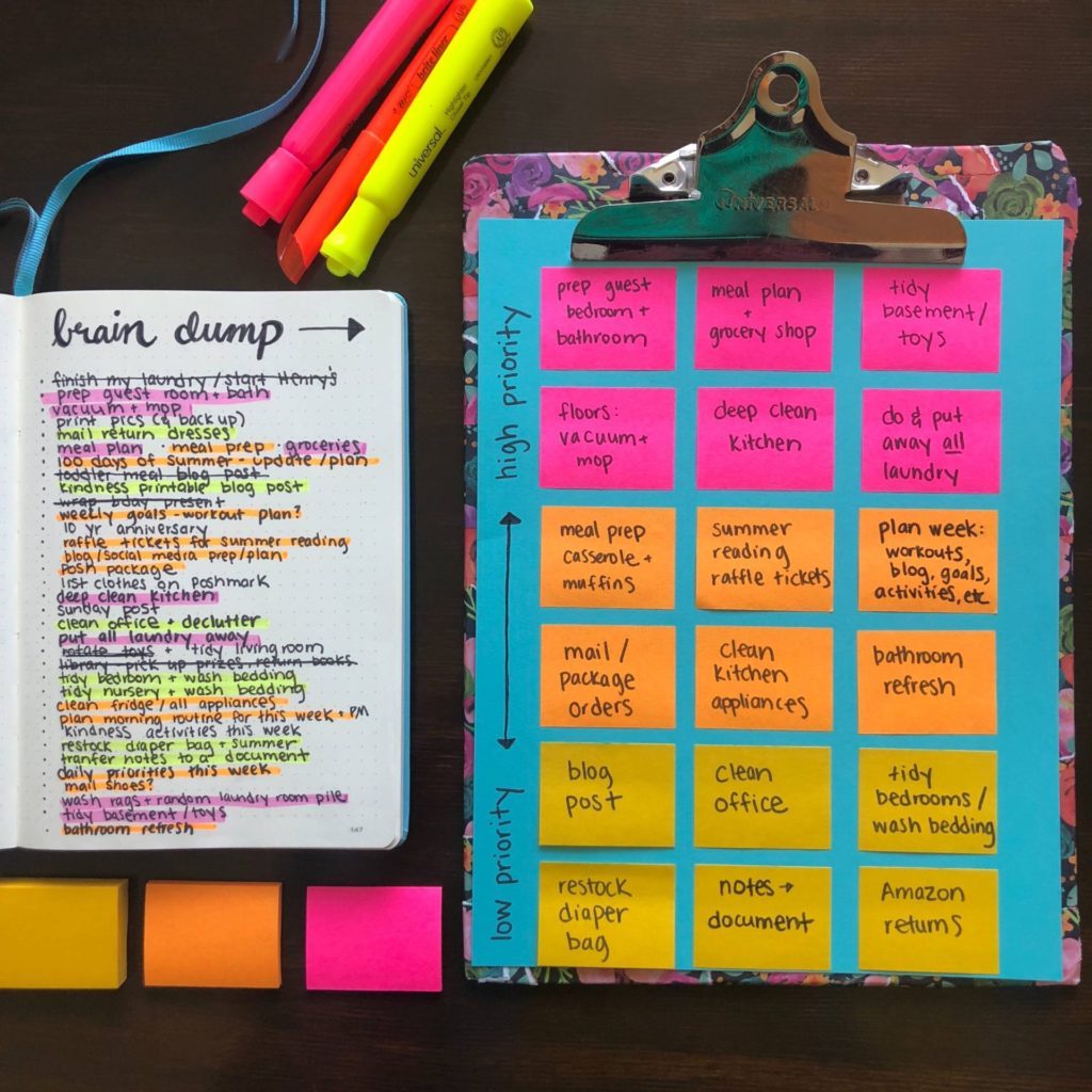 8+ easy brain dump ideas to use when you are feeling anxious or overwhelmed. Make a brain dump list to help you prioritize your to do list and make a plan! #braindump #freeprintable #todolist #stickynotes #postitnotes