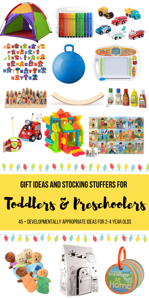 Gift Ideas for toddlers and preschoolers. Educational, open ended, long lasting gift ideas for 2 year olds, 3 year olds and 4 year olds. #christmas #stockingstuffers #giftguide
