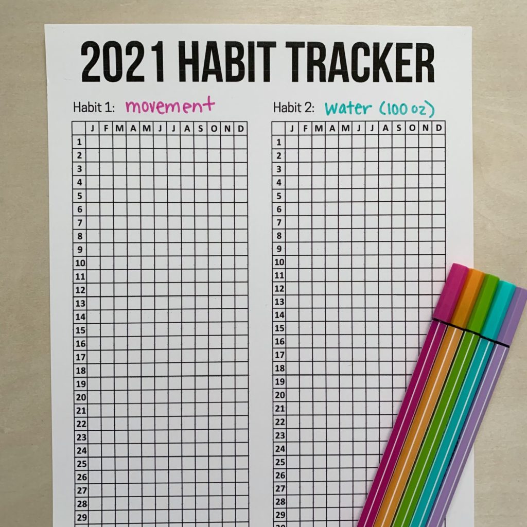 2021 Habit tracker: a year long habit tracker for 2021. #newyearsgoals #newyearsresolutions #free #printable #habittracker #bulletjournal
