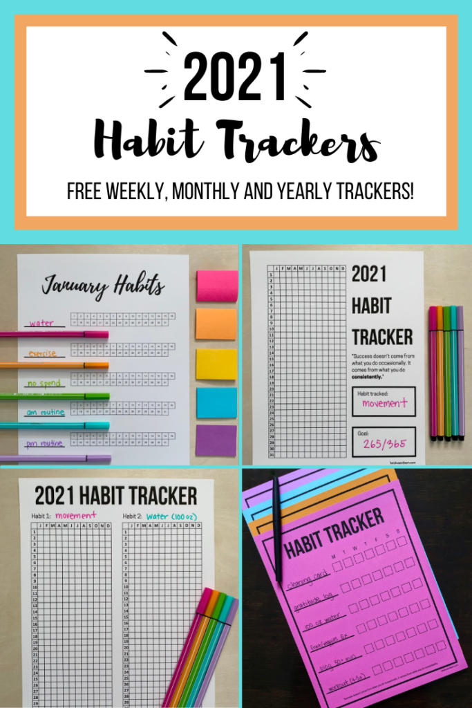 2021 Habit trackers: free weekly, monthly and yearly habit trackers to use throughout 2021. #newyearsgoals #newyearsresolutions #free #printable #habittracker #bulletjournal
