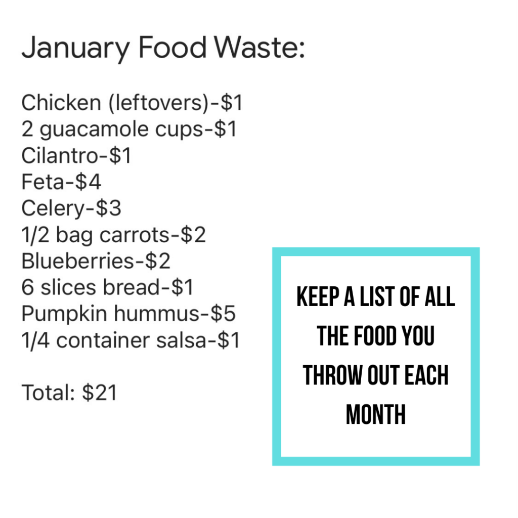Six tried and true tips and tricks for lowering food waste that you can implement today! Tip 1: Keep a list of all the food you throw out each month. #lowwaste #loweringfoodwaste #fridgeorganization 