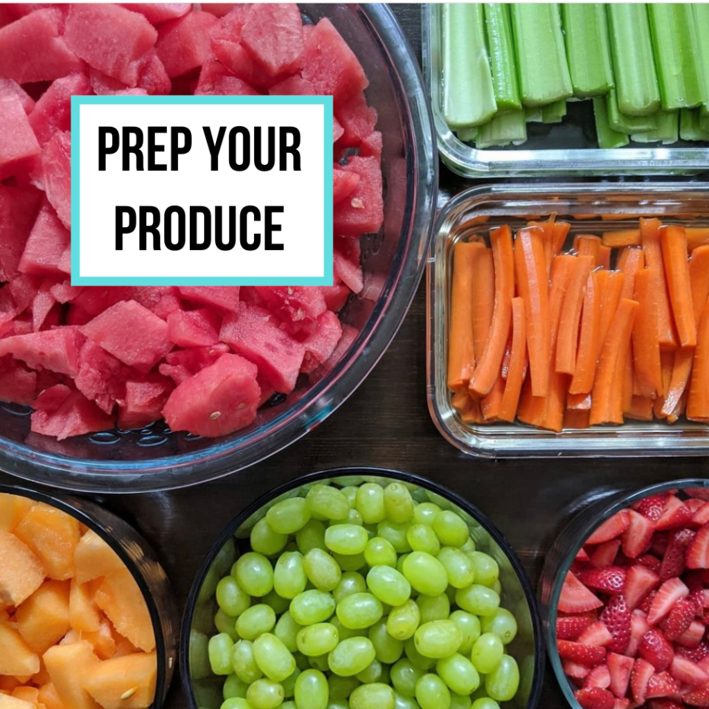 Six tried and true tips and tricks for lowering food waste that you can implement today! Tip 5: Prep your produce. #lowwaste #loweringfoodwaste #fridgeorganization #mealprep #foodprep